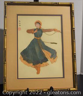 Japanese Woodblock Print "Mongolian Dance" 